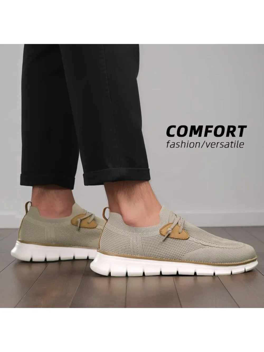 Men's Khaki White Loafers Slip On Walking Dress Casual Business Oxfords Sneakers